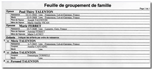 La feuille de la famille Talenton