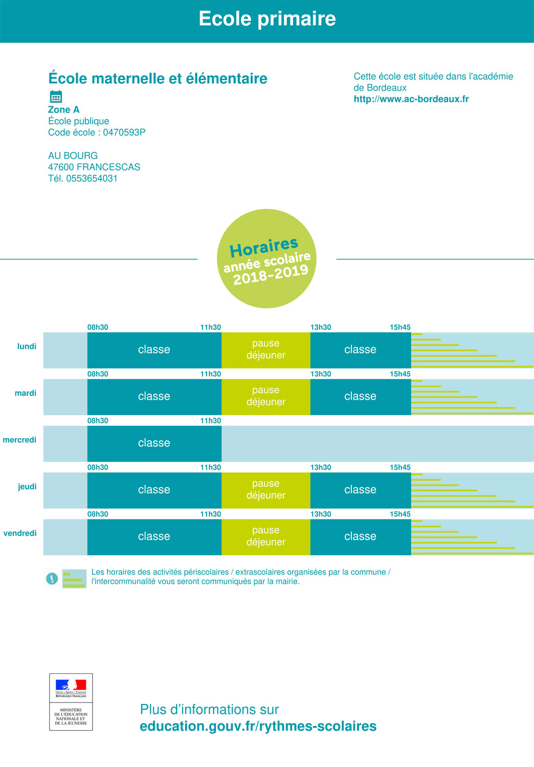 horaires scolaires